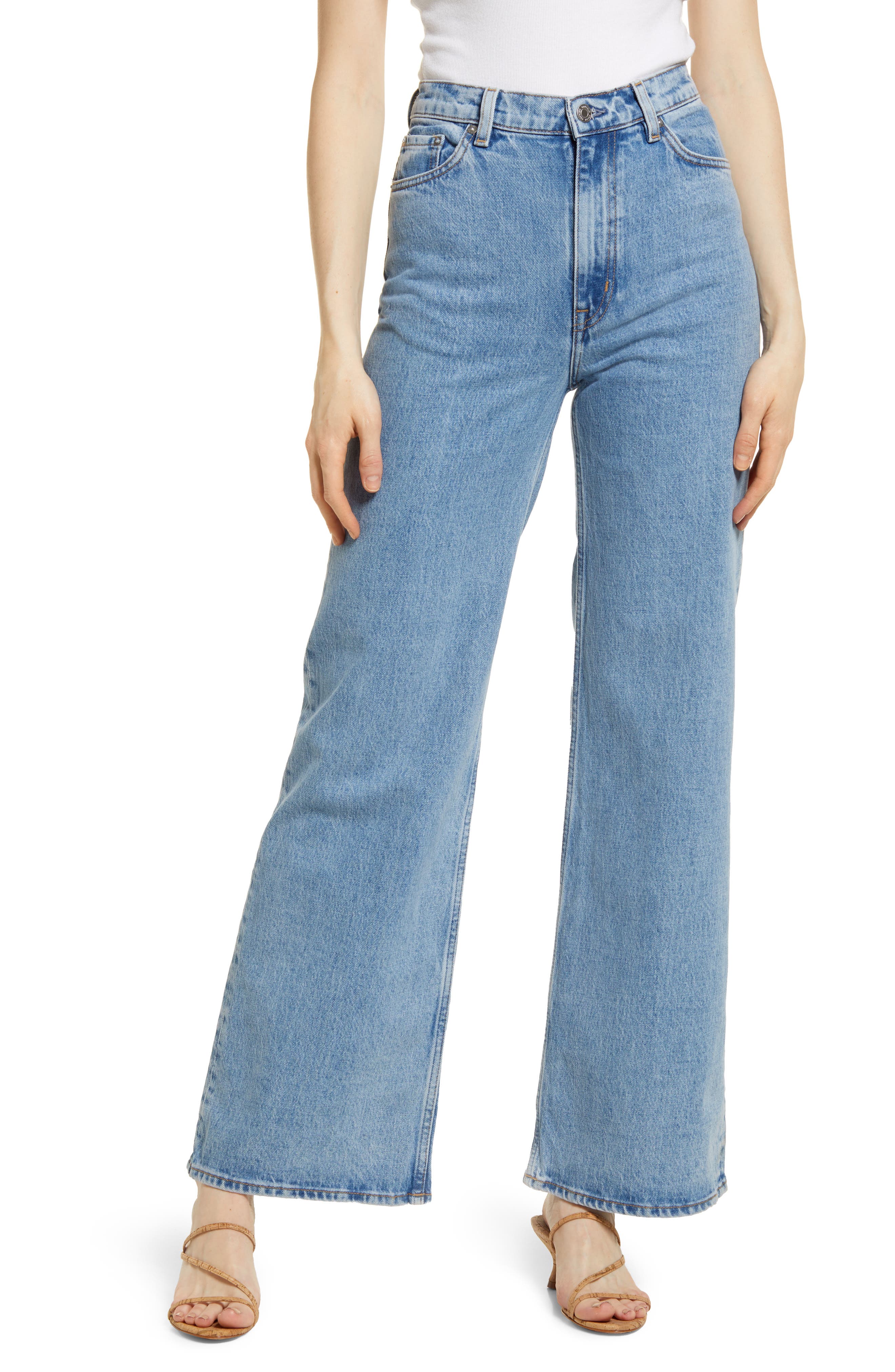 Womens Wide Leg Denim Pants High Waist Stretch Slim Jeans Overalls 